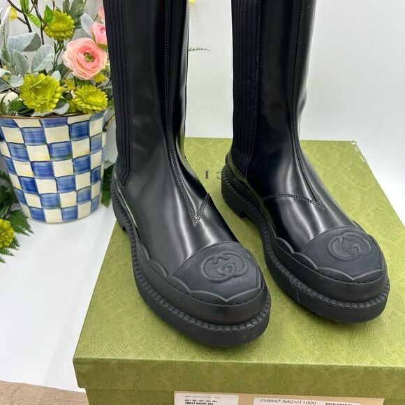 New Authentic Gucci Interlocking GG Logo Rubber Boots Size  Women women’s Gucci interlocking G leather boots size 38 made in Italy